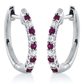 Creolen aus 750 Weißgold 10 Rubine 0,13ct rot 8 Brillanten 0,1ct TW-PI 14,5x1,4mm