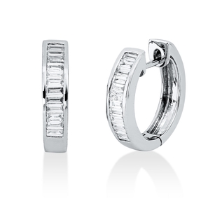 Creolen aus 750 Weißgold 24 Diamanten Baguette-Schliff 0,45ct TW-SI 15,4x3,2mm