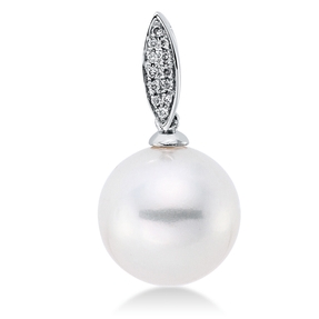 Anhänger aus 750 Weißgold Tahiti-Perle 10mm 12 Brillanten 0,03ct W-SI