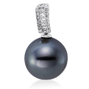 Anhänger aus 750 Weißgold Tahiti-Perle 10,5mm 19 Diamanten 0,12ct W-SI