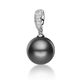 Anhänger aus 750 Weißgold Tahiti-Perle 11mm dunkel 18 Brillanten 0,1ct W-SI