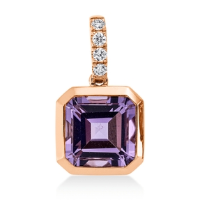 Anhänger aus 750 Rotgold Amethyst 3,1ct pink 4 Brillanten 0,1ct TW-SI 20x11,1mm