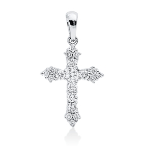 Anhänger Kreuz aus 750 Weißgold 19 Brillanten 0,37ct W-SI 22x11,8mm mit Öse