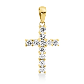 Anhänger Kreuz aus 750 Gelbgold 11 Brillanten 0,47ct W-SI 22,5x11,7mm mit Öse