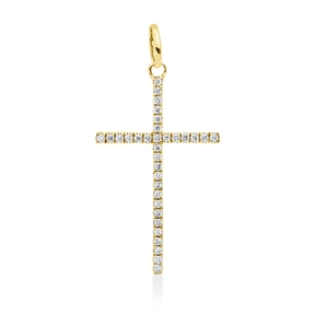 Anhänger Kreuz aus 750 Gelbgold 33 Brillanten 0,07ct W-SI 23,1x11,6mm mit Öse
