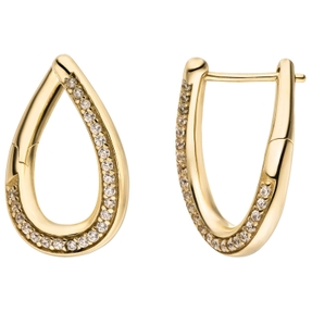 Ohrringe Creolen aus 333 Gold Gelbgold mit 46 Zirkonia 13,5x19mm glänzend