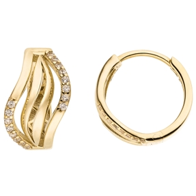 Ohrringe Creolen aus 333 Gold Gelbgold mit 32 Zirkonia Ø 15mm gewellt glänzend