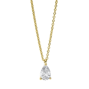Solitaire Collier Tropfen 750 Gelbgold Diamant Tropfen-Schliff 0,41ct TW-SI L:45cm