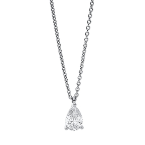 Solitaire Collier Tropfen 750 Weißgold Diamant Tropfen-Schliff 0,41ct TW-SI L:45cm