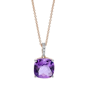 Collier aus 750 Rotgold Amethyst 3,92ct lila 5 Brillanten 0,05ct TW-SI L:46cm