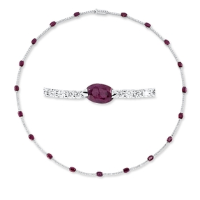 Collier 750 Weißgold 19 Rubine 10,67ct rot 180 Brillanten 3,29ct TW-VSI/SI L:44cm Collier 750 Weißgold 19 Rubine 10,67ct rot 180 Brillanten 3,29ct TW-VSI/SI L:44cm