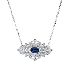 Collier aus 750 Weißgold Saphir 0,79ct blau 54 Diamanten 0,34ct TW-SI L:45,7cm