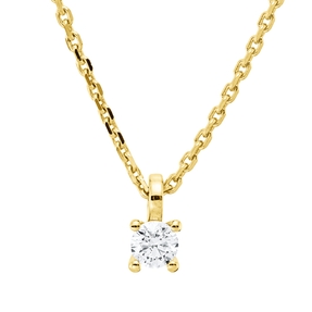 Solitaire Collier aus 750 Gold Gelbgold Brillant 0,15ct TW-SI L:45cm 4er-Krappe