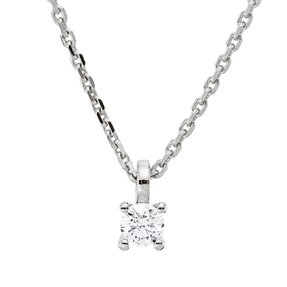 Solitaire Collier aus 750 Gold Weißgold Brillant 0,15ct TW-SI L:45cm 4er-Krappe
