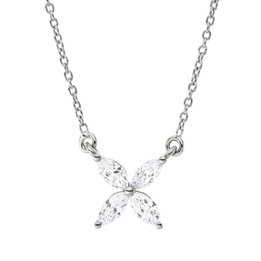 Collier aus 750 Weißgold 4 Diamanten Navette-Schliff 0,15ct TW-SI L:45cm