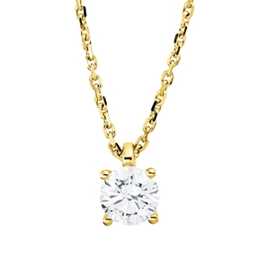 Solitaire Collier aus 750 Gold Gelbgold Brillant 1ct TW-SI L:45cm 4er-Krappe