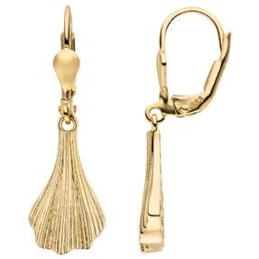 Ohrringe Ohrhänger Ginkoblatt aus 333 Gold Gelbgold 30,4x9,3mm strukturiert