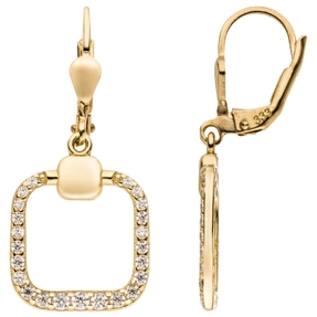 Ohrringe Ohrhänger 333 Gold Gelbgold 46 Zirkonia 31,4x14mm Quadrat abgerundet