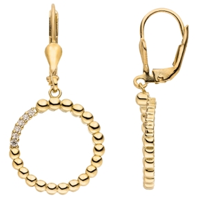 Ohrringe Ohrhänger Kreise aus 333 Gold Gelbgold mit 12 Zirkonia Ø 16,9mm