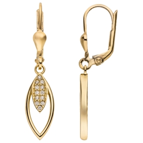 Ohrringe Ohrhänger spitzoval aus 333 Gold Gelbgold mit 24 Zirkonia 31,5x6,8mm