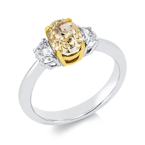 Ring aus 750 Gold gelb/weiß 3 Diamanten 2,03ct B:7,9mm 4er-Krappe