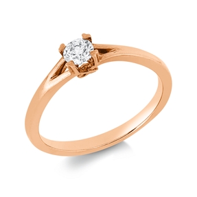 Solitaire Ring aus 750 Gold Rotgold Brillant 0,23ct TW-SI B:4mm 4er-Krappe