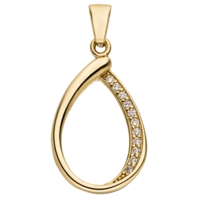 Anhänger Tropfen aus 333 Gold Gelbgold mit 11 Zirkonia 21,7x13mm glänzend