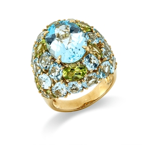 Ring aus 750 Gelbgold 32 Topase 20,9ct skyblue 3 Brillanten 1,5ct TW-SI B:22,1mm