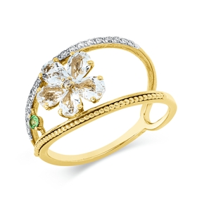 Ring aus 750 Gelbgold 6 Tsavorithe 1,05ct grün 20 Brillanten 0,14ct W-PI B:11,4mm
