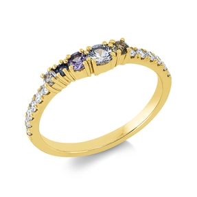 Ring aus 750 Gelbgold 5 Saphire 0,36ct mehrfarbig 12 Brillanten 0,17ct TW-SI B:3mm