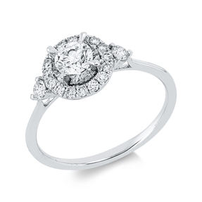 Solitaire Ring aus 750 Gold Weißgold 19 Diamanten 0,68ct TW-SI B:8,5mm