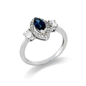 Ring aus 750 Weißgold Saphir 0,67ct blau 22 Diamanten 0,49ct F-SI B:11,7mm