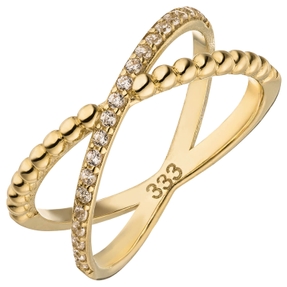 Ring Damenring aus 333 Gold Gelbgold mit 21 Zirkonia Breite 8,2mm gekreuzt