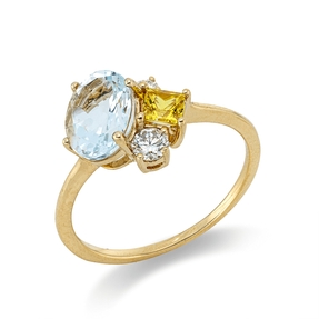 Ring aus 750 Gelbgold 2 Saphire 1,58ct gelb 2 Diamanten 0,16ct TW-SI B:9,3mm