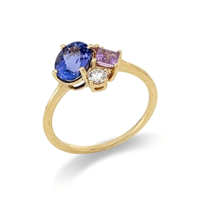 Ring aus 750 Gelbgold 2 Saphire 1,53ct pink 2 Diamanten 0,15ct TW-SI B:9,4mm