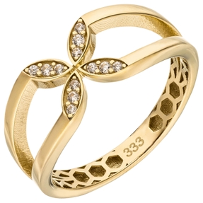 Ring Damenring aus 333 Gold Gelbgold mit 12 Zirkonia Blume Breite 8,4mm glänzend