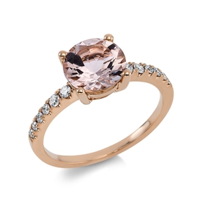 Ring aus 750 Rotgold Morganit 1,76ct rosa 12 Brillanten 0,19ct TW-SI B:8mm