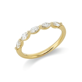 Ring aus 750 Gold Gelbgold 5 Diamanten Navette-Schliff 0,4ct TW-SI B:2,4mm