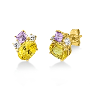 Ohrstecker 750 Gelbgold 4 Saphire 2,31ct pink 4 Diamanten 0,19ct TW-SI 8,5x8,2mm