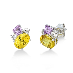 Ohrstecker 750 Weißgold 4 Saphire 2,87ct pink 4 Diamanten 0,2ct TW-SI 8,5x8,2mm