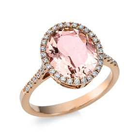 Ring aus 750 Rotgold Morganit 3,3ct pink 40 Brillanten 0,23ct TW-SI B:13,1mm