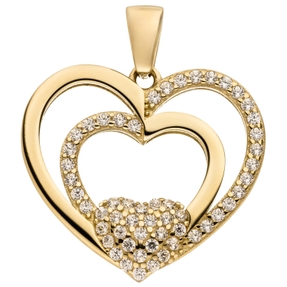 Anhänger 3 Herzen aus 333 Gold Gelbgold mit 54 Zirkonia 17,4x19,6mm glänzend