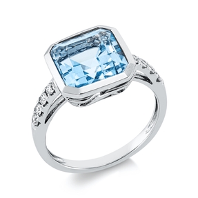 Ring aus 750 Weißgold Topas 4,9ct skyblue 8 Brillanten 0,19ct TW-SI B:11,1mm Zarge