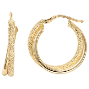 Ohrringe Creolen aus 585 Gold Gelbgold Ø 21,3mm mit Glitzereffekt strukturiert