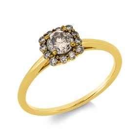 Ring aus 750 Gold Gelbgold 13 Diamanten 0,55ct braun B:6,6mm