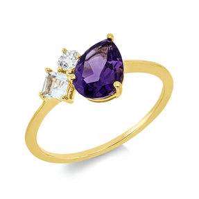 Ring aus 750 Gelbgold 2 Amethyste 1,02ct lila Brillant 0,1ct TW-SI B:8,9mm