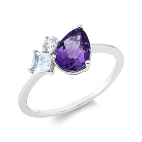 Ring aus 750 Weißgold 2 Aquamarine 1,01ct blau Brillant 0,1ct TW-SI B:8,9mm