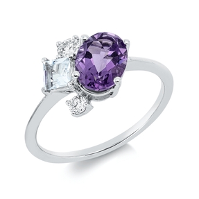 Ring aus 750 Weißgold 2 Amethyste 1,36ct lila 2 Diamanten 0,16ct TW-SI B:9,3mm