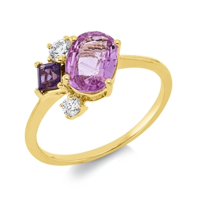 Ring aus 750 Gelbgold 2 Saphire 1,41ct pink 2 Diamanten 0,16ct TW-SI B:9,6mm