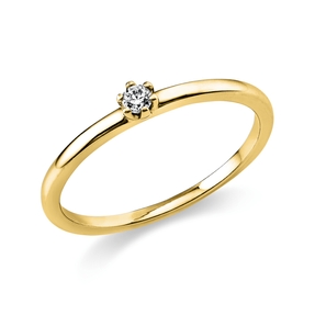 Solitaire Ring aus 585 Gold Gelbgold Brillant 0,05ct TW-SI B:3mm 6er-Krappe